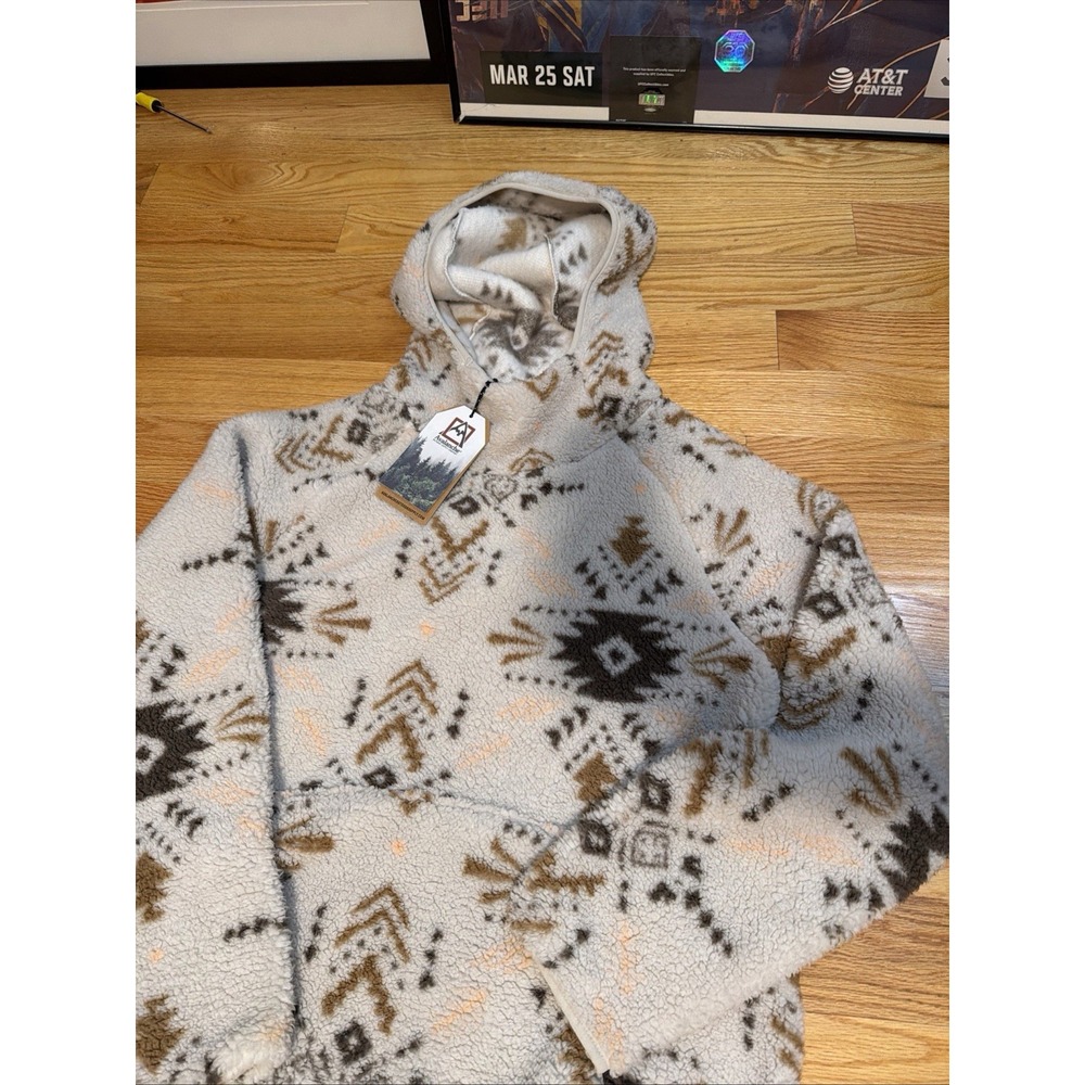 Avalanche Sherpa Pullover Hoodie Women's Small Beige Aztec Tribal Fleece